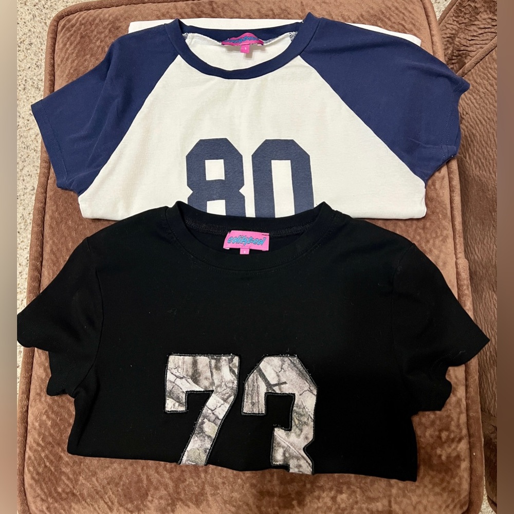 Edikted Black Tee with Marble '73' and White/Navy '80' Raglan Set